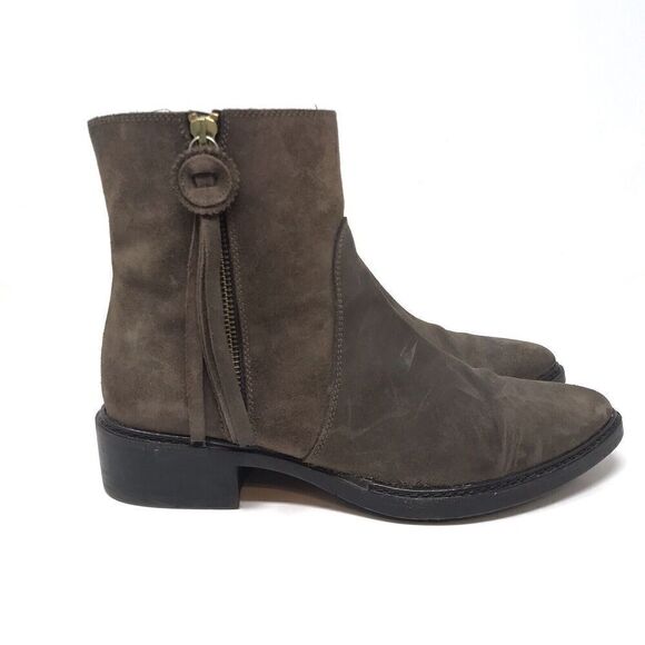 Polo Ralph Lauren Womens Size 37 7 Ankle Boots Booties Brown Block Heel Suede